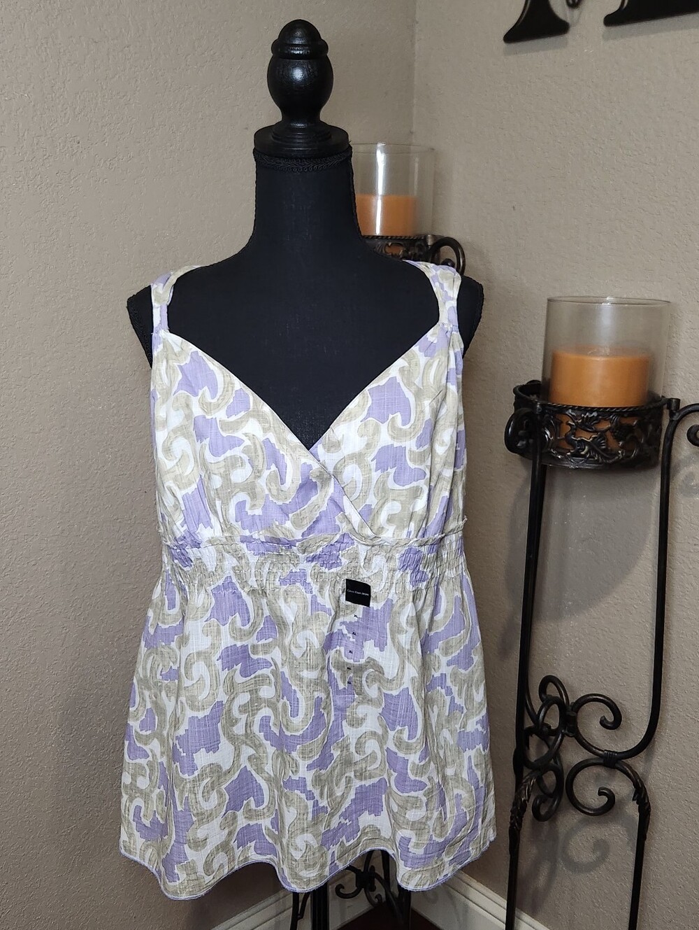 Calvin Klein Jeans Lavender Cream Printed Adjustable Cotton Babydoll NWT Size XL